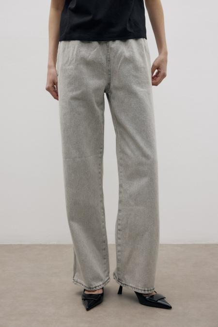 Palazzo Denim Pantolon-Ky Gri