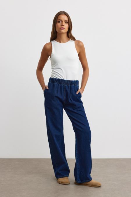 Palazzo Denim Pantolon-Lacivert